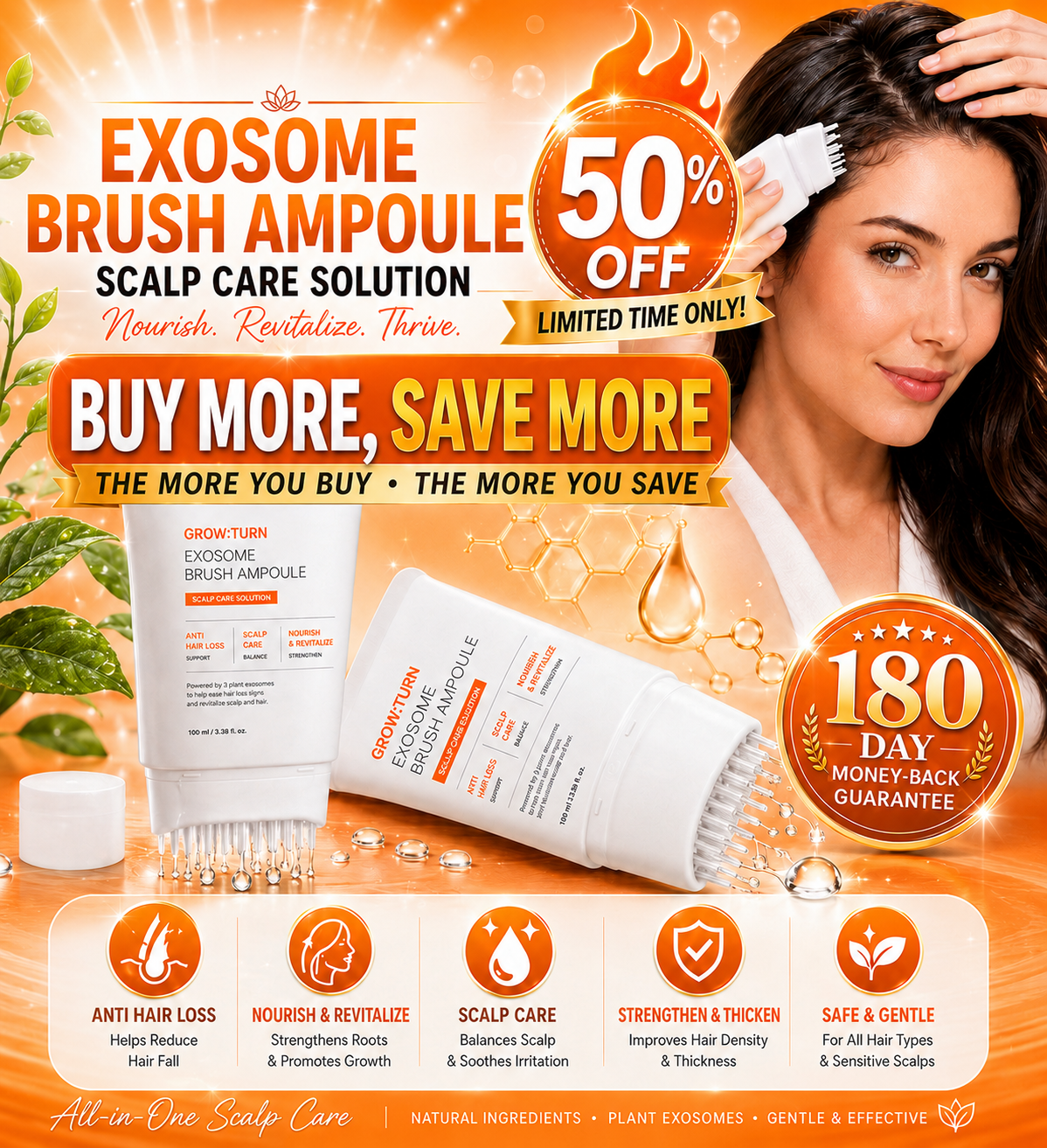 Exosome Scalp Care Serum with Built-In Massage Brush for Fuller-Looking Hair